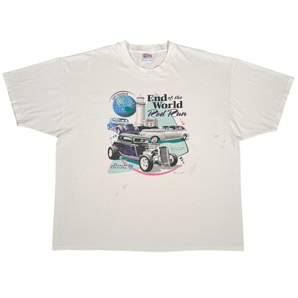Vintage 90s Hot Rod Run Shirt Beach Barons Cars Ocean Park Washington XXL